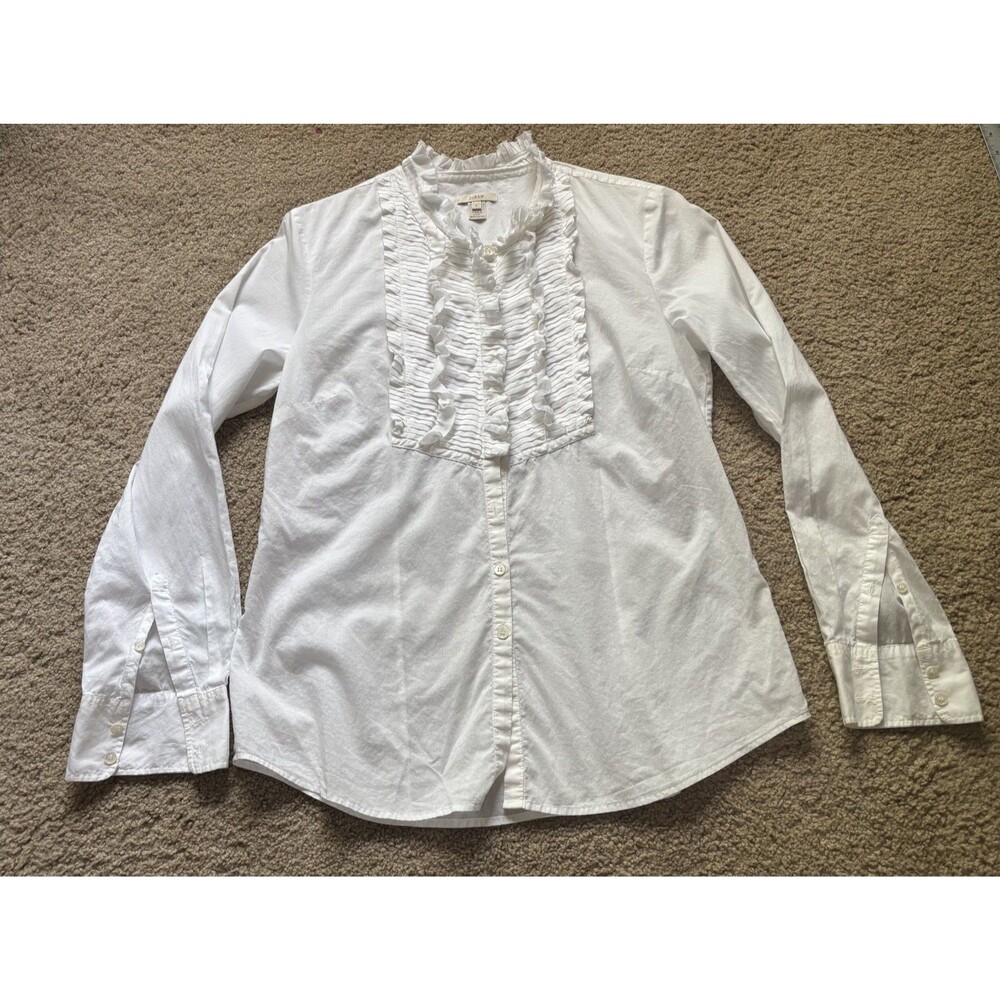 J.Crew White Tuxedo Pleat Button Down Shirt Women's Size  6 Romantic
